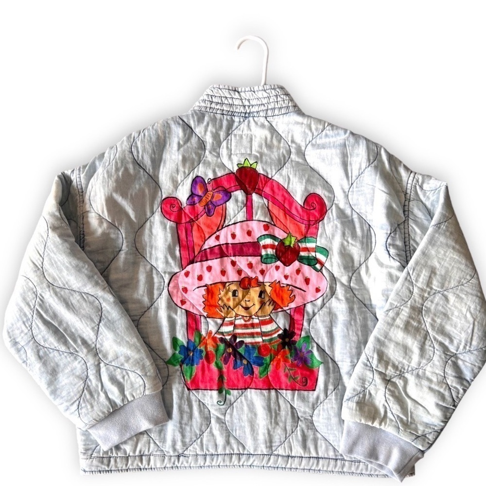 Kensie Quilted Denim Jean Jacket Strawberry Shortcake Large